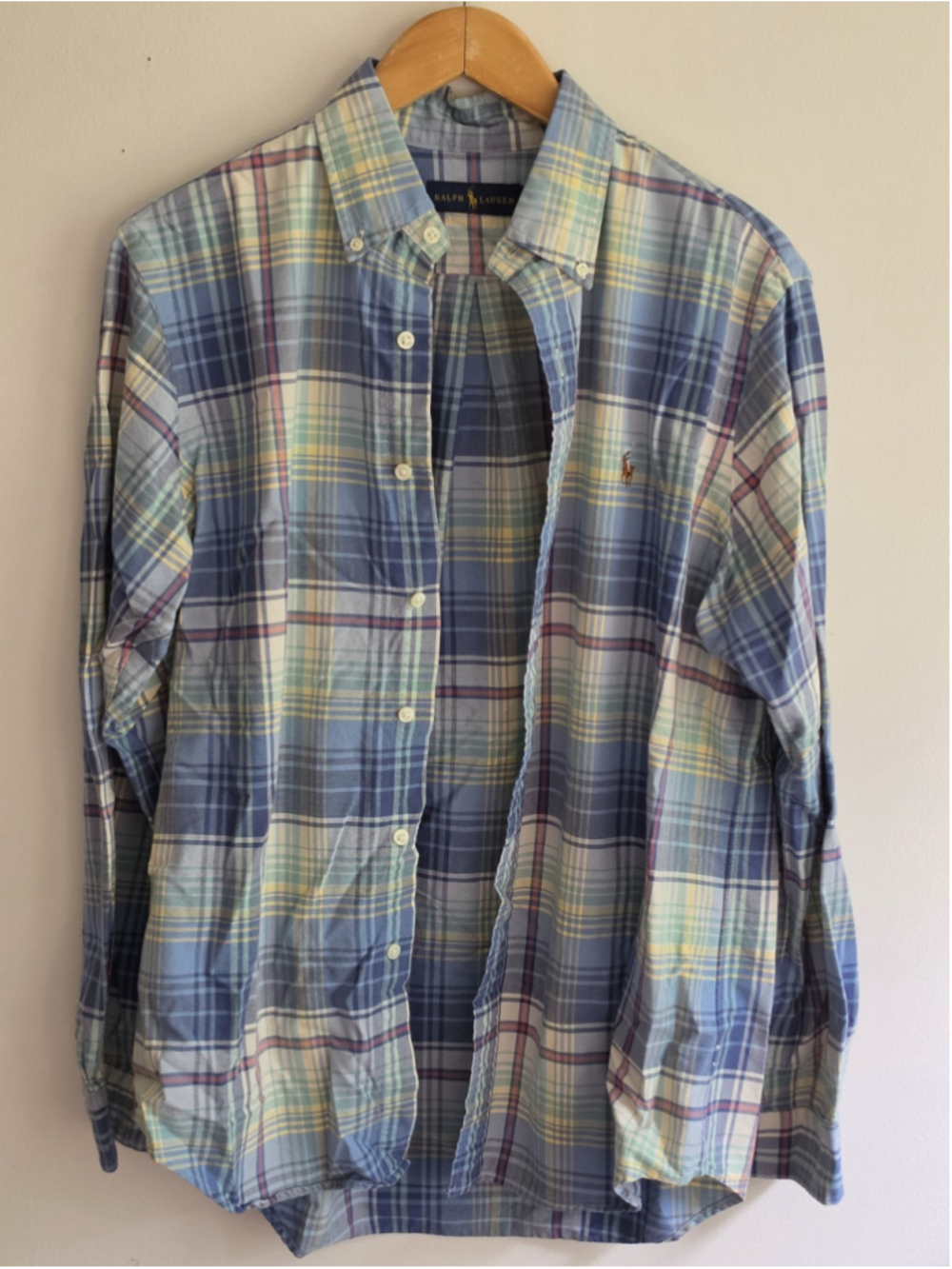 Polo Ralph Lauren M Blue Plaid Button Down Dress Shirt Classic Fit Cotton Casual